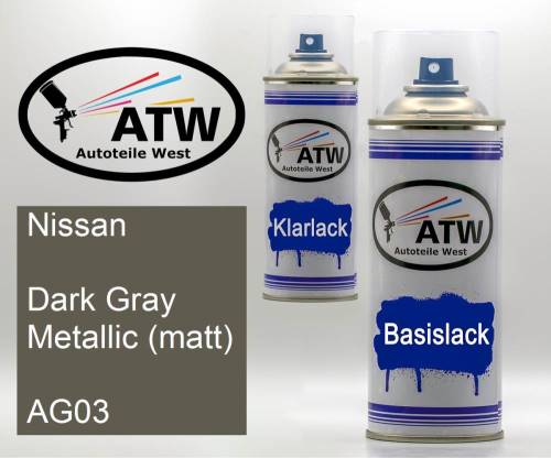 Nissan, Dark Gray Metallic (matt), AG03: 400ml Sprühdose + 400ml Klarlack - Set, von ATW Autoteile West.